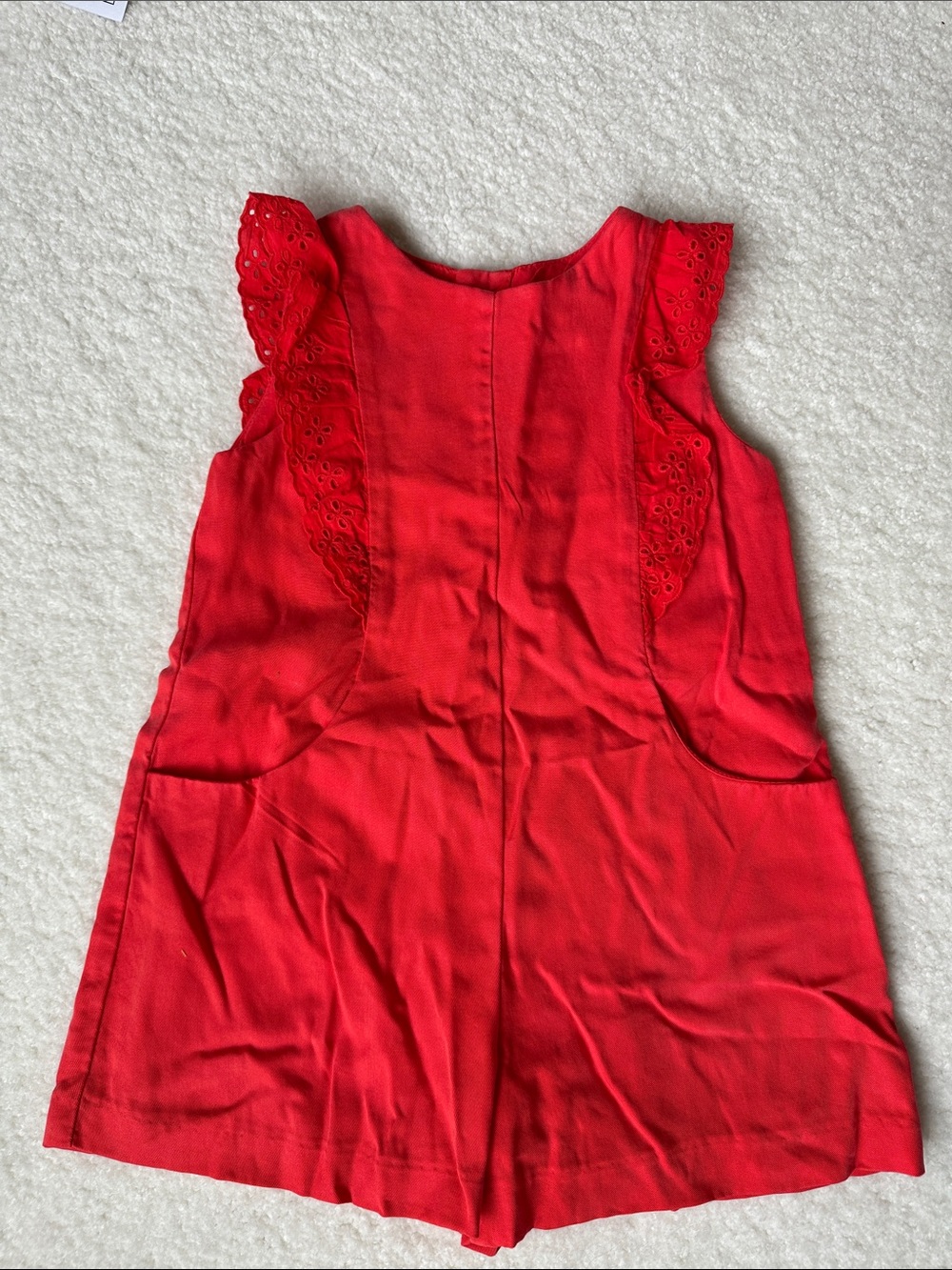 Zara Cherry Red Eyelet Ruffle Romper